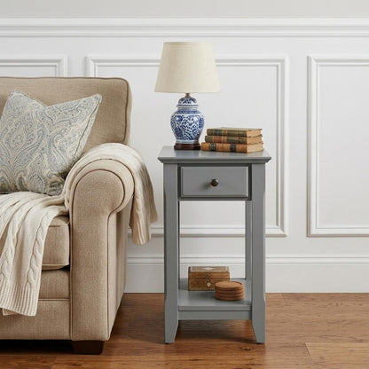 23" Walnut Wood End Table With Drawer And Shelf