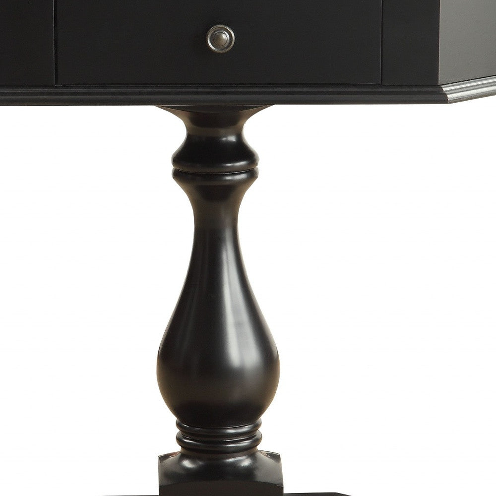 28" Black Solid and Manufactured Wood Octagon Pedestal Console Table