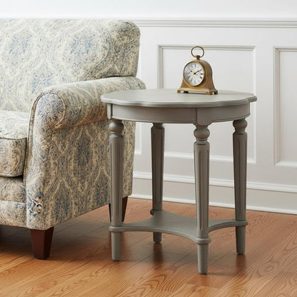 24" Light Slate Gray Solid Wood Round End Table With Shelf