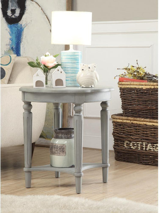 24" Off White Solid Wood Oval End Table With Shelf