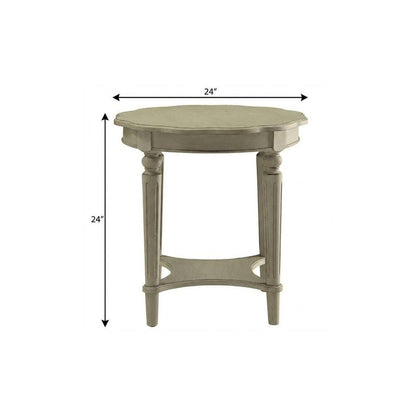 24" Light Slate Gray Solid Wood Round End Table With Shelf
