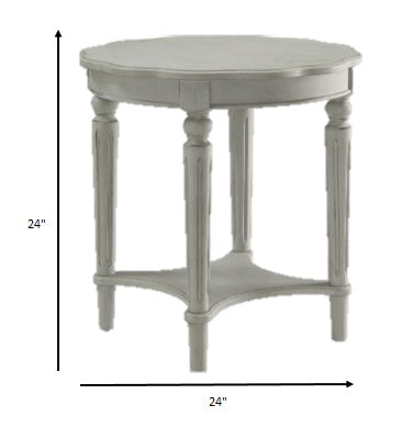 24" Off White Solid Wood Oval End Table With Shelf