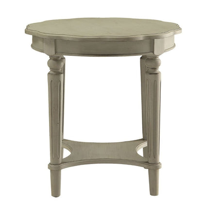 24" Antiqued White Distressed Wood Round End Table With Shelf