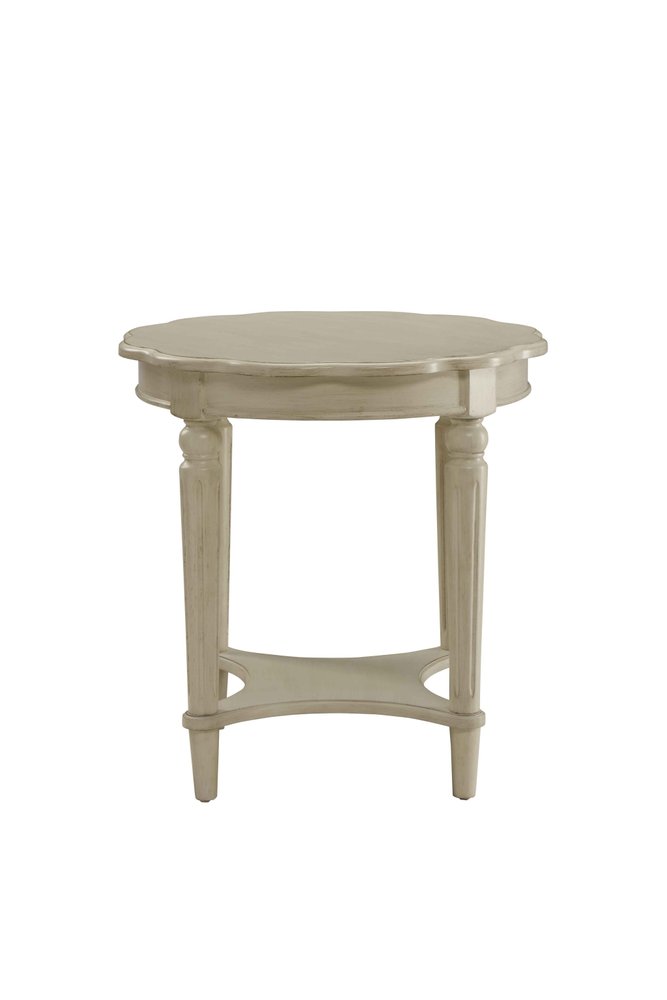 24" Antiqued White Distressed Wood Round End Table With Shelf
