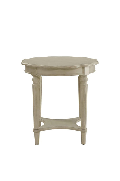 24" Antiqued White Distressed Wood Round End Table With Shelf