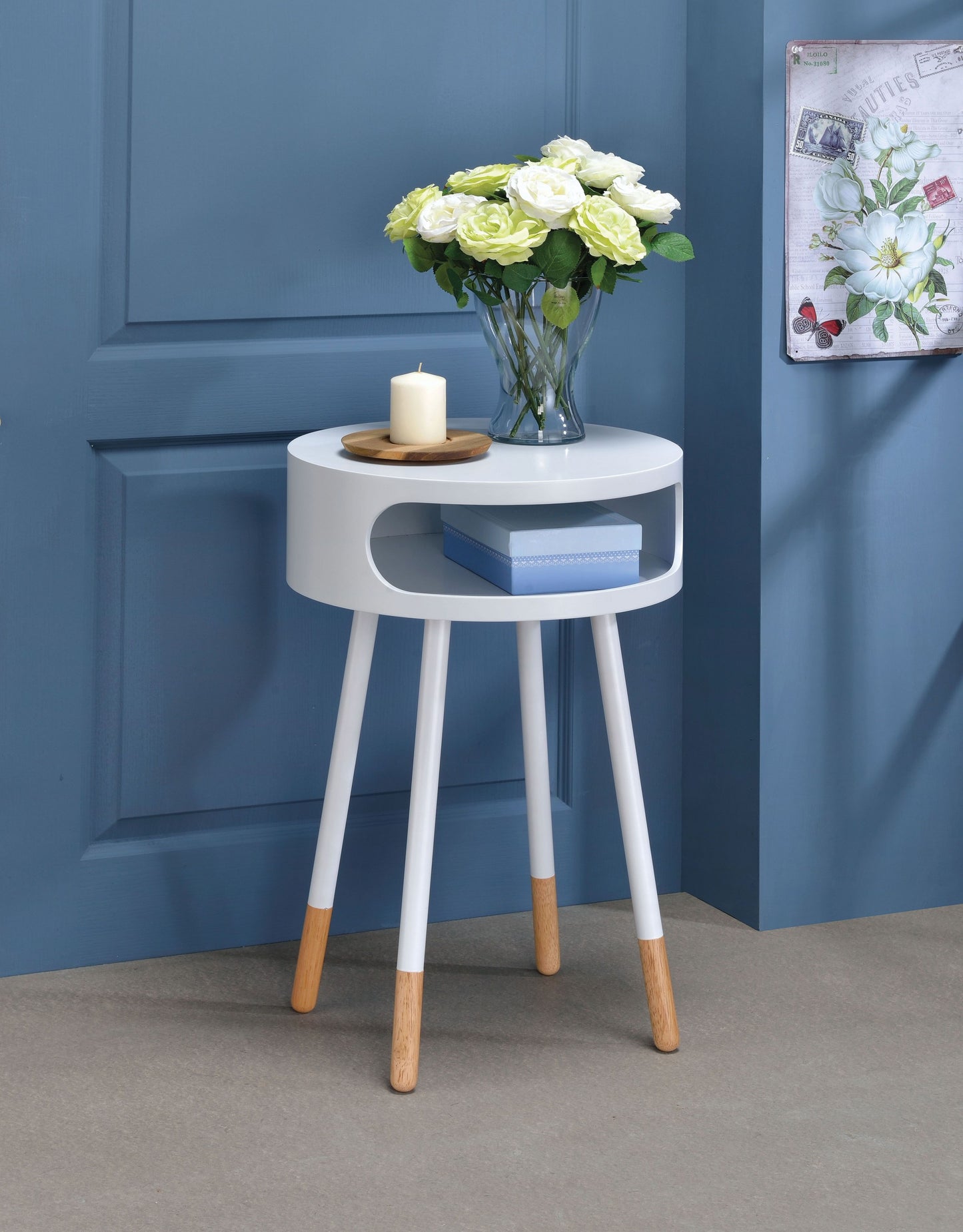 Bentwood White Retro Round Wooden End Table