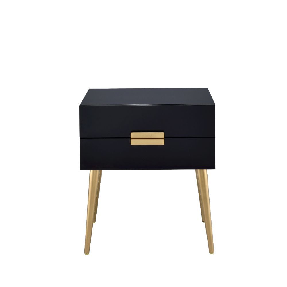 24" Black and Gold End Table With Two Drawers