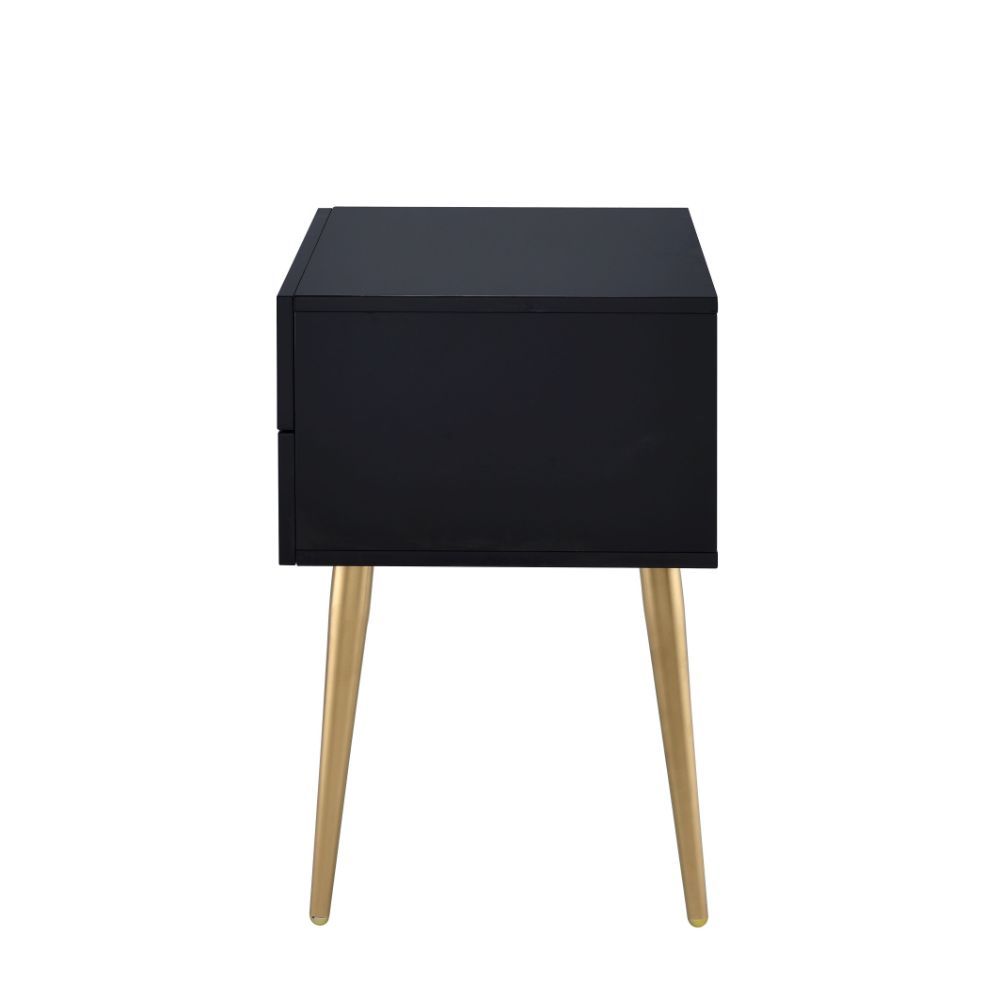 24" Black and Gold End Table With Two Drawers