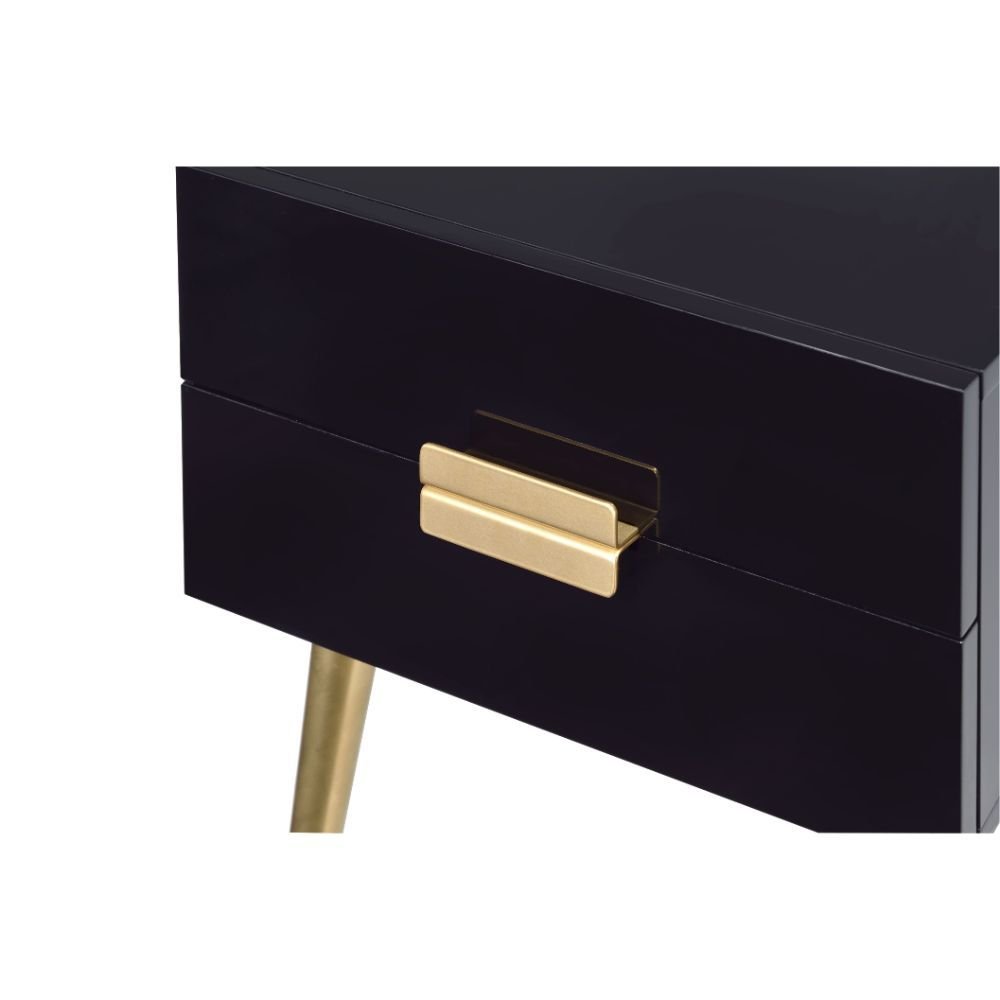 24" Black And Gold Wood And Iron End Table With Two Drawers
