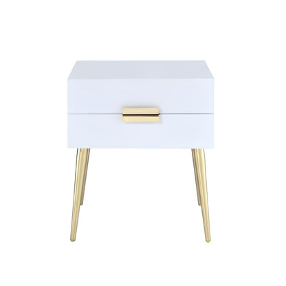 24" Gold And White End Table With Two Drawers