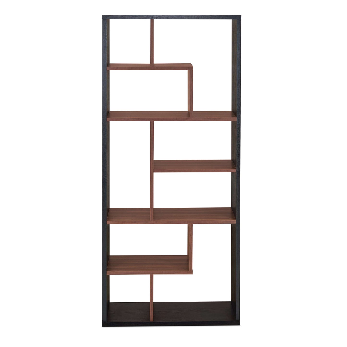 71" Brown and Black Solid Wood Nine Tier Etagere Bookcase