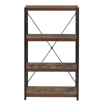 43" Black And Brown Distressed Metal and Wood Three Tier Etagere Bookcase