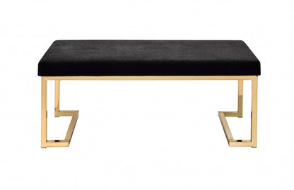 40" Black And Champagne Faux Fur And Metal Upholstered Bench