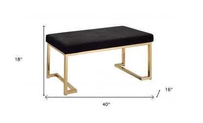 40" Black And Champagne Fabric And Steel Upholstered Bench