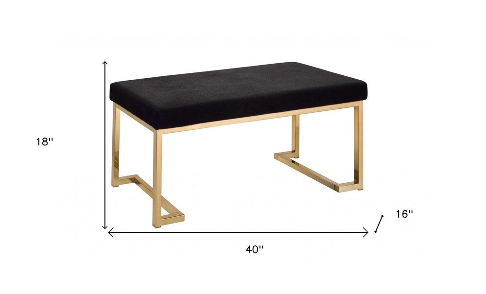 40" Black And Champagne Faux Fur And Metal Upholstered Bench