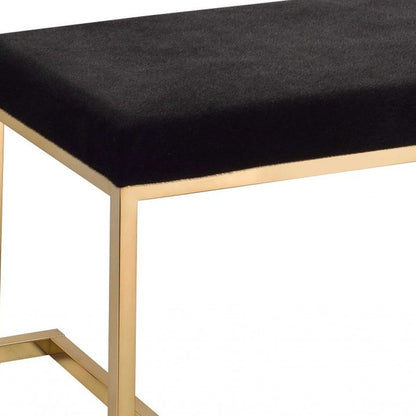 40" Black And Champagne Faux Fur And Metal Upholstered Bench