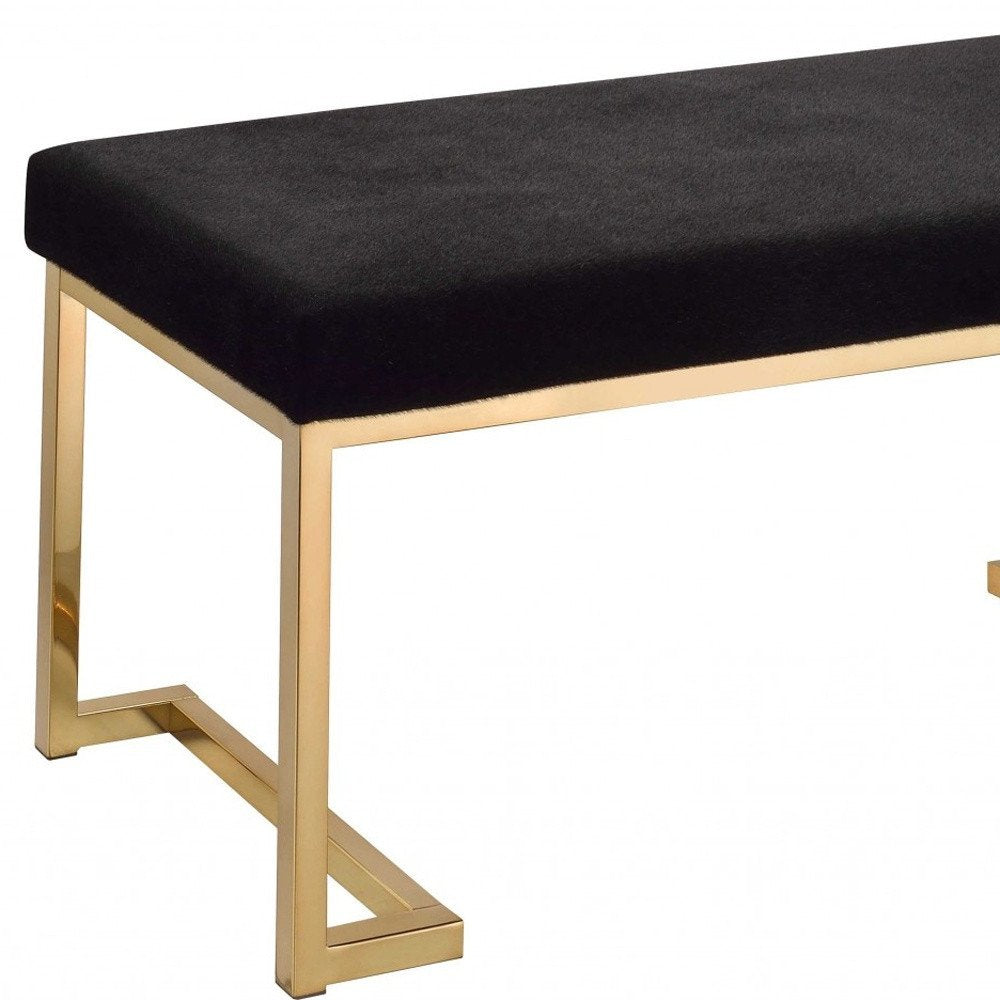 40" Black And Champagne Faux Fur And Metal Upholstered Bench