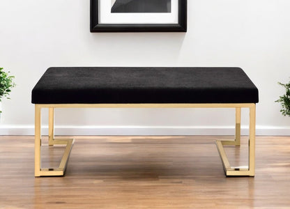 40" Black And Champagne Faux Fur And Metal Upholstered Bench