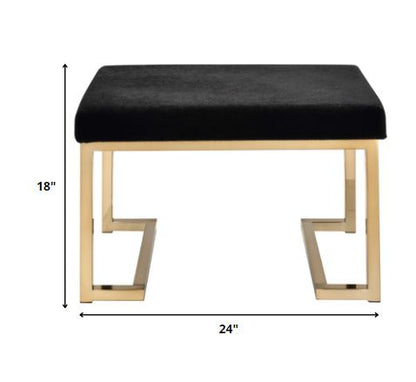 24" Black Polyester and Gold Ottoman