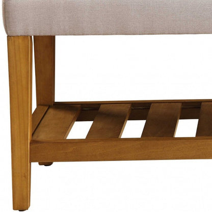 40" Blue and Brown Tufted Fabric Upholstered Storage Bench with Shelves