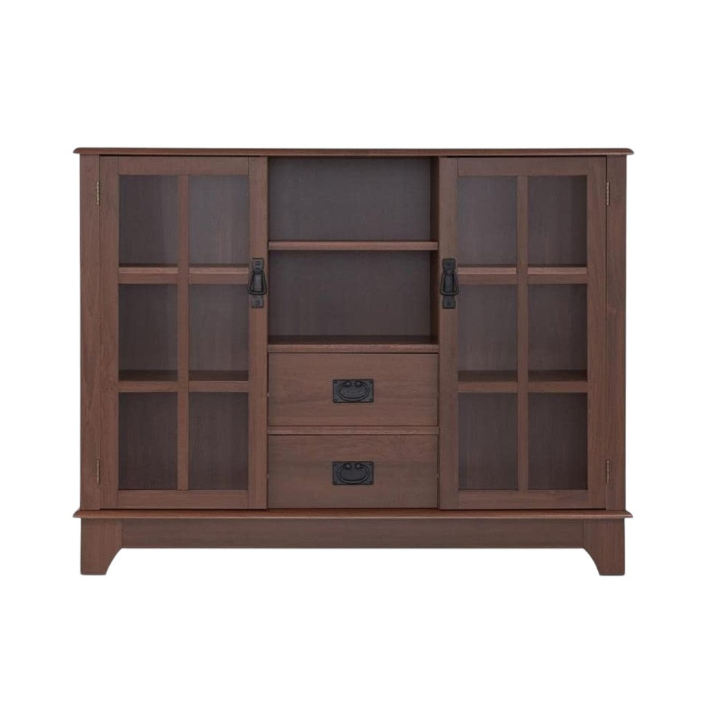 42" Brown Two Drawer Sideboard with Two Glass Doors