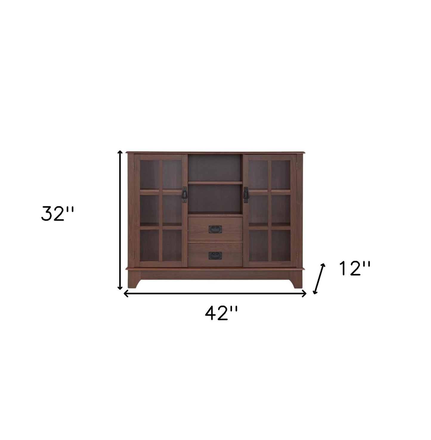 42" Brown Two Drawer Sideboard with Two Glass Doors