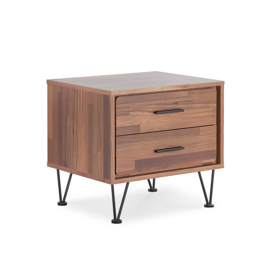 18" Brown Wood Two Drawer Nightstand