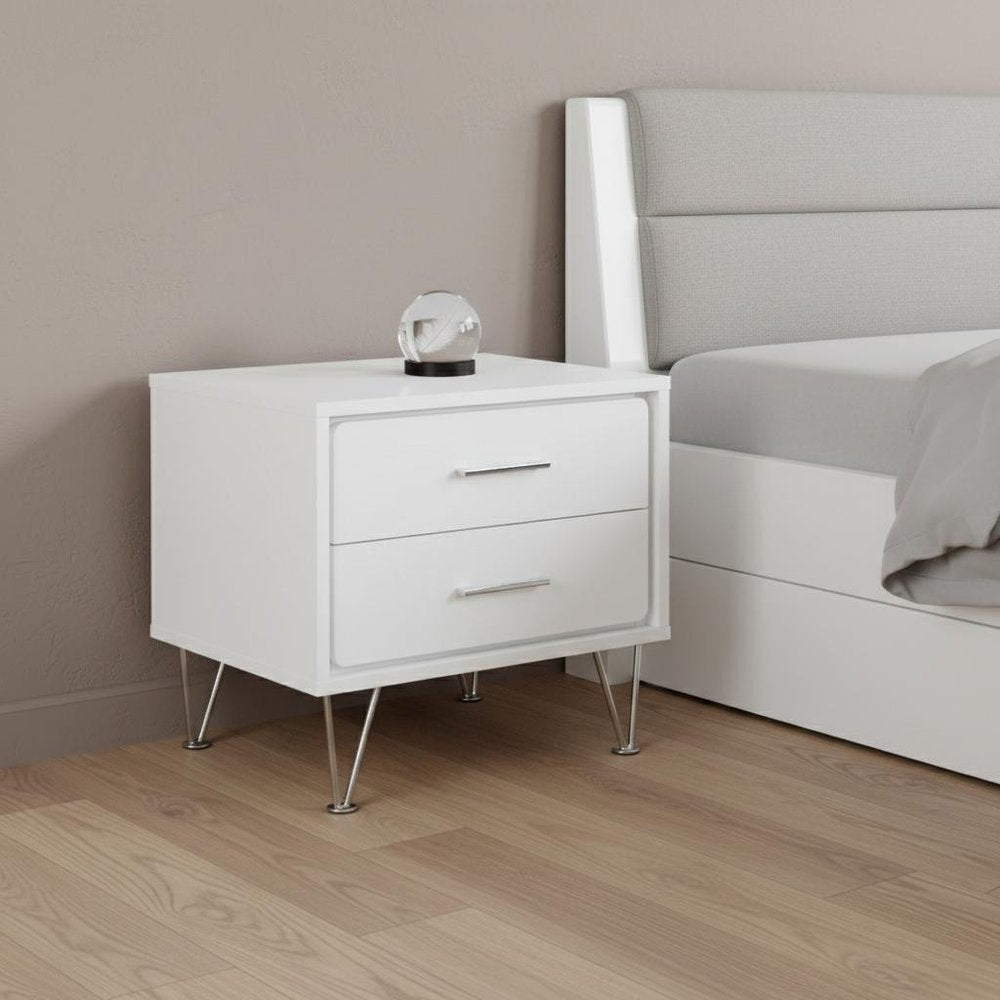 18" Brown Two Drawers Metal Nightstand