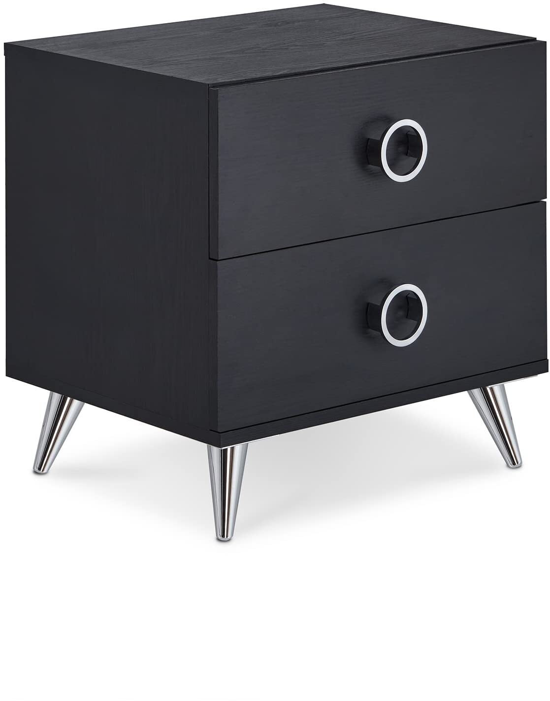 20" Black Two Drawers Chrome Nightstand