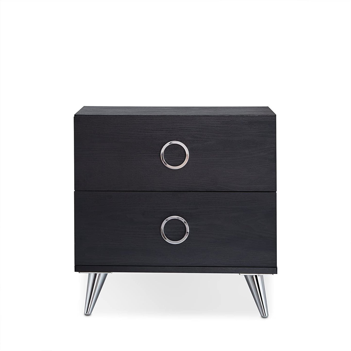 20" Black Two Drawers Chrome Nightstand