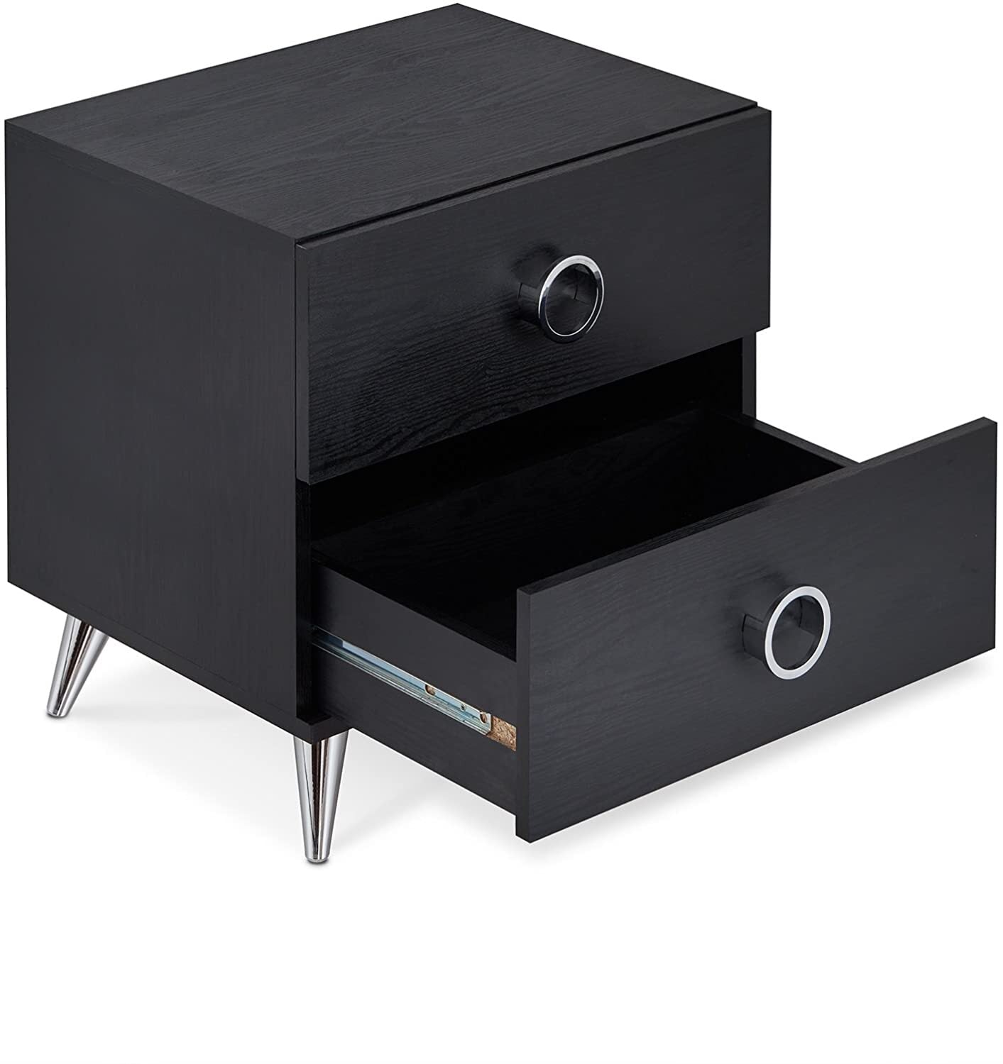 20" Black Two Drawers Chrome Nightstand