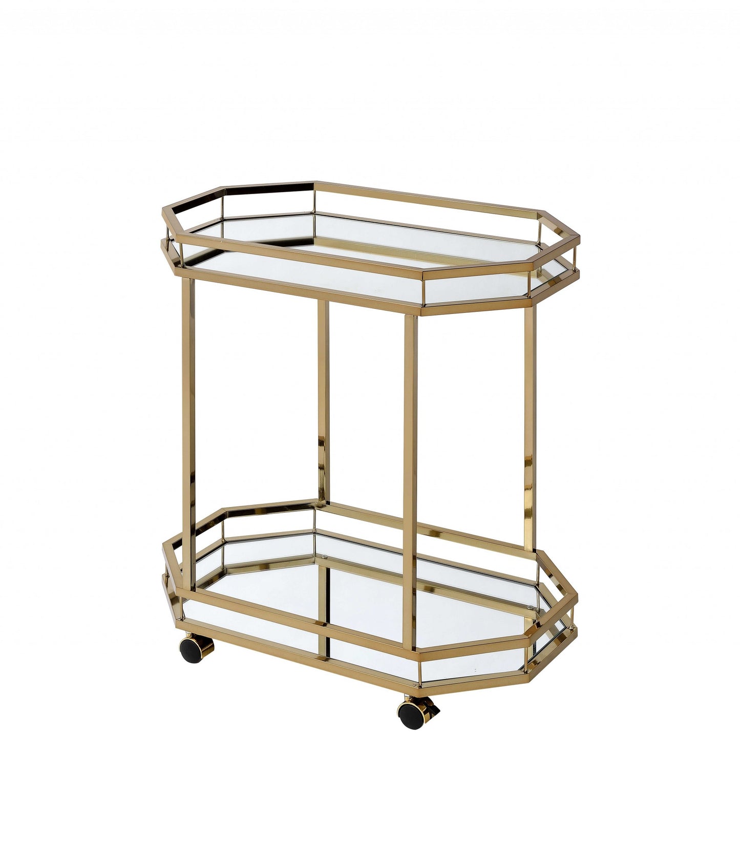 Champagne Finish Metal Serving Cart With 2 Mirror Shelves