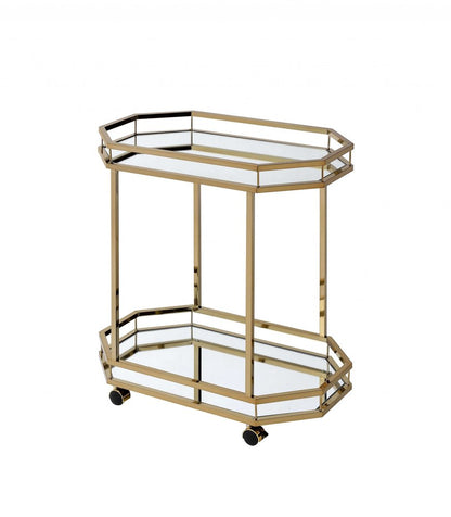 28" Champagne and Clear Glass and Iron Octagon Rolling Prep Table