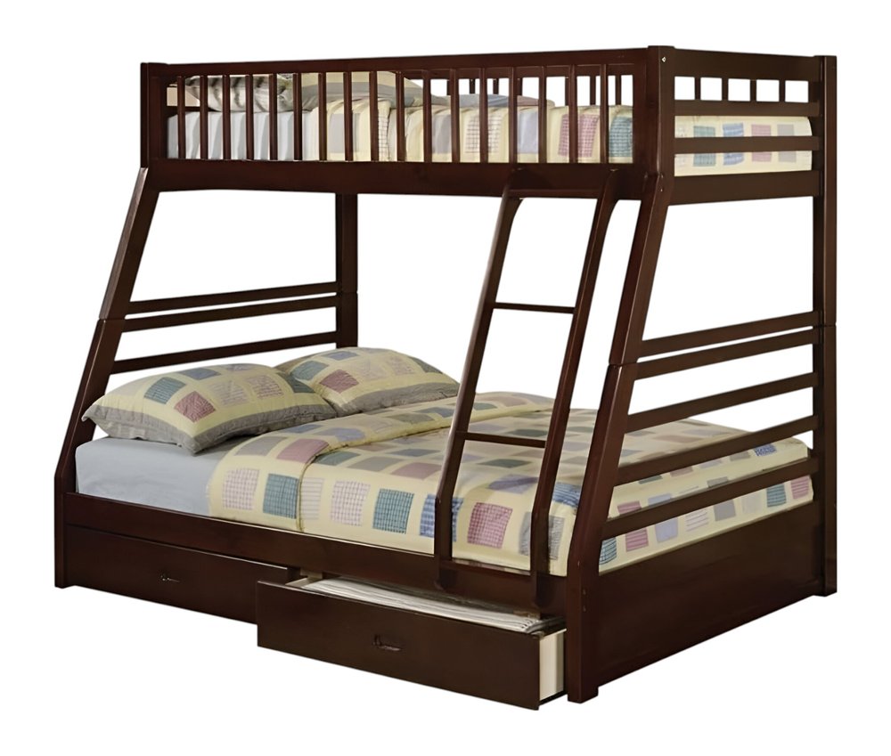 Espresso Twin Over Full Solid Wood Bunk Bed With Storage
