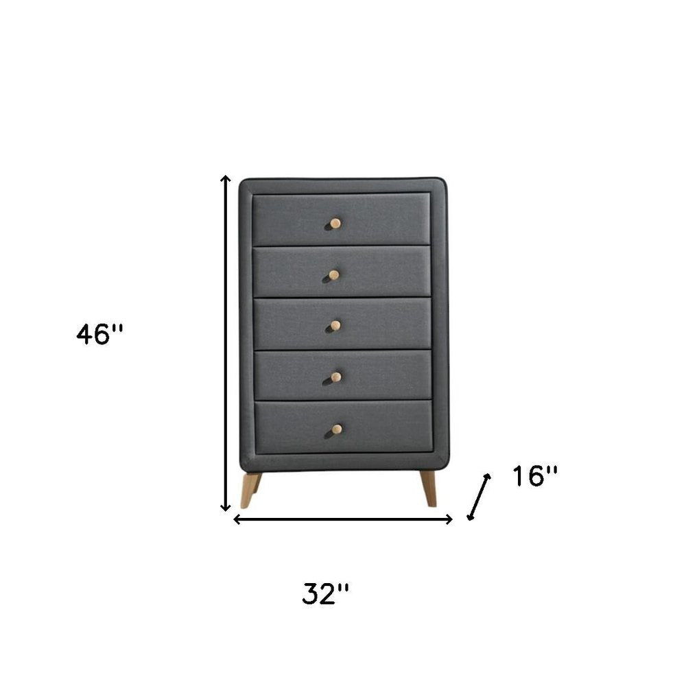 32" Light Gray Wood Five Drawer Dresser