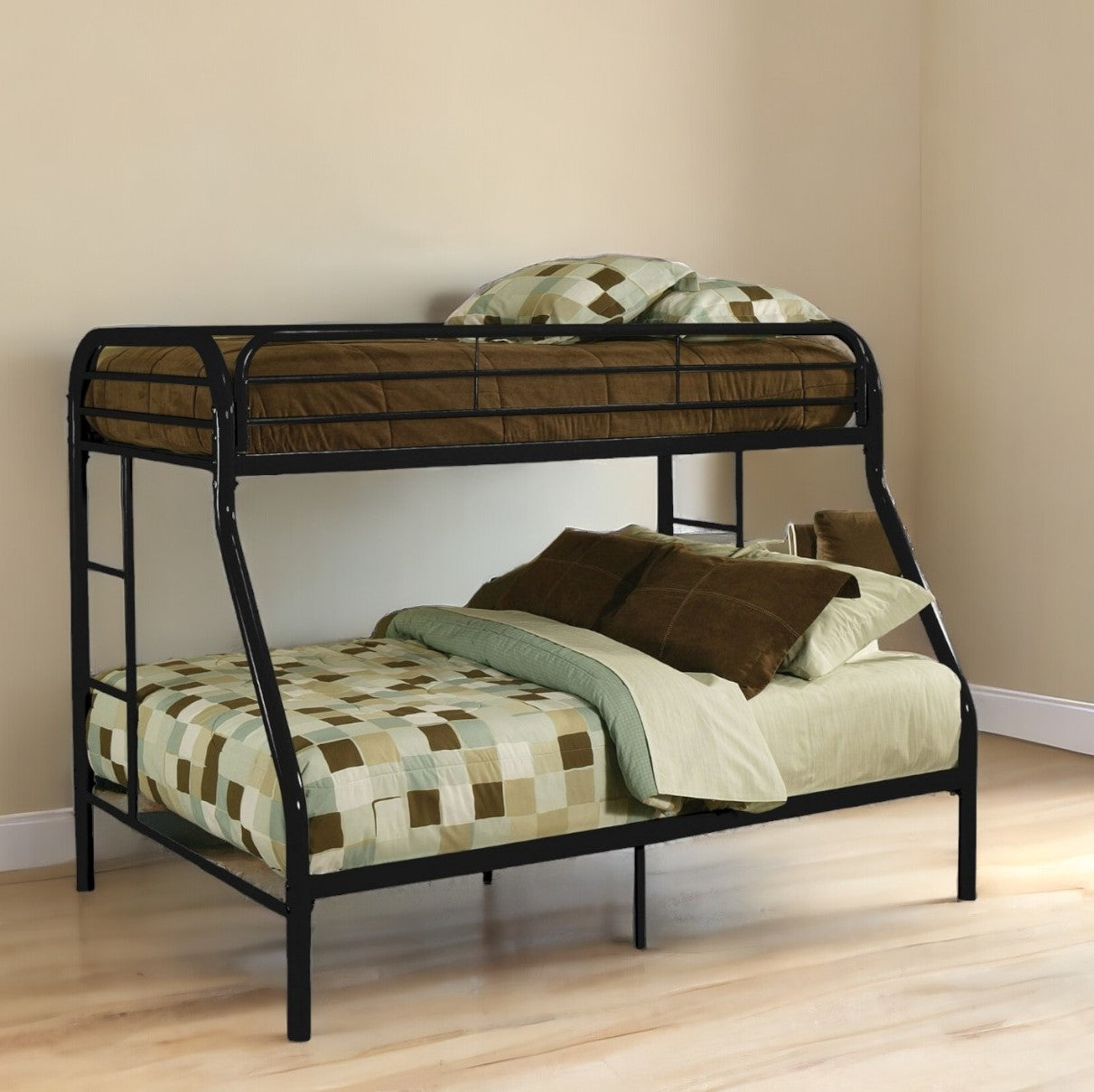 84" X 62" X 65" Twin Xl Over Queen Black Metal Tube Bunk Bed