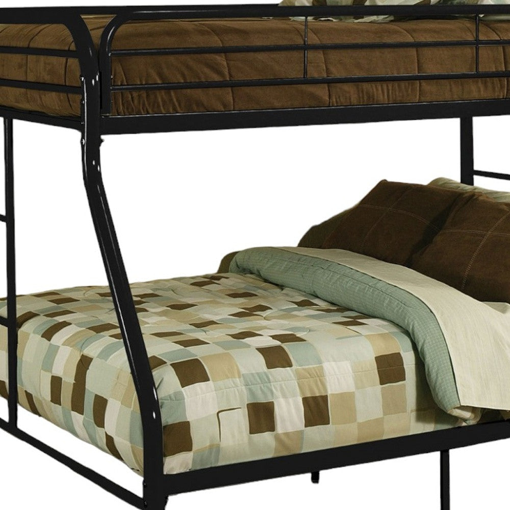 84" X 62" X 65" Twin Xl Over Queen Black Metal Tube Bunk Bed