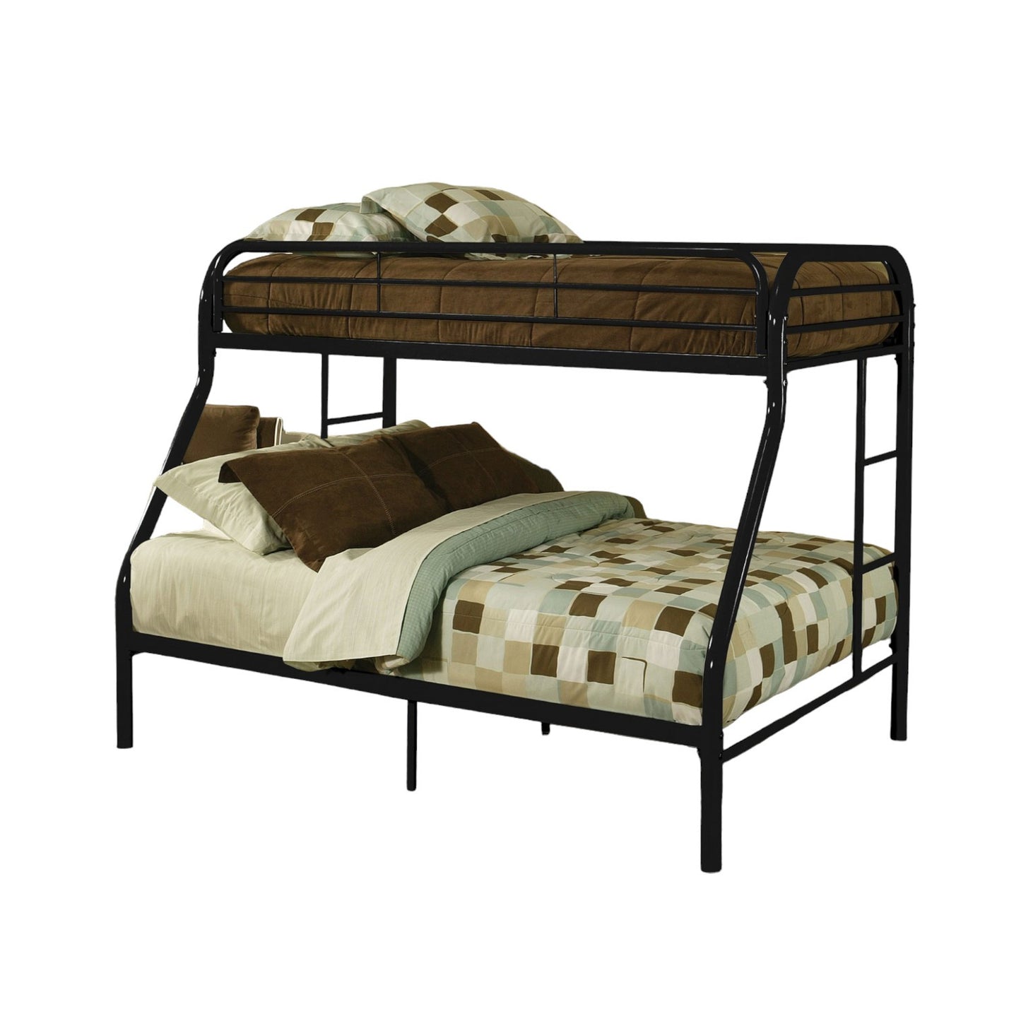 84" X 62" X 65" Twin Xl Over Queen Black Metal Tube Bunk Bed