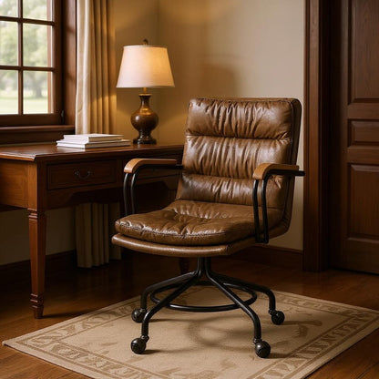 Coffee and Dark Brown Swivel Leather Rolling Executive Office Chair