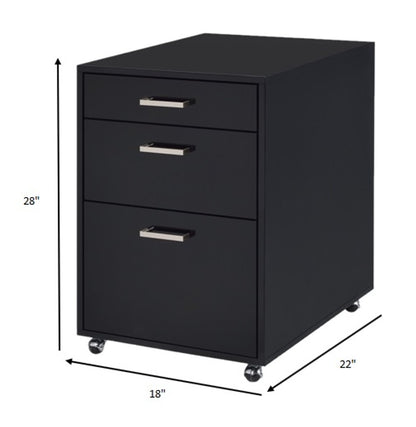 28" Black Wood And Metal Three Drawers Filing Cabinet