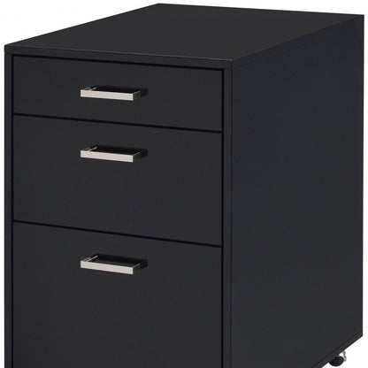 28" Black Wood And Metal Three Drawers Filing Cabinet