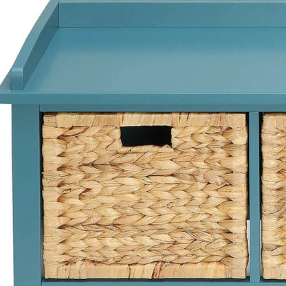 43" Teal Blue Solid Wood Storage Bench With Drawers