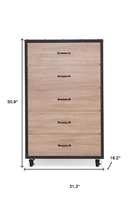 31" Oak Wood Five Drawer Dresser