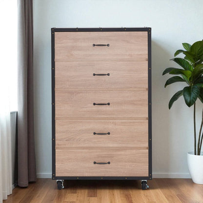 31" Oak Wood Five Drawer Dresser