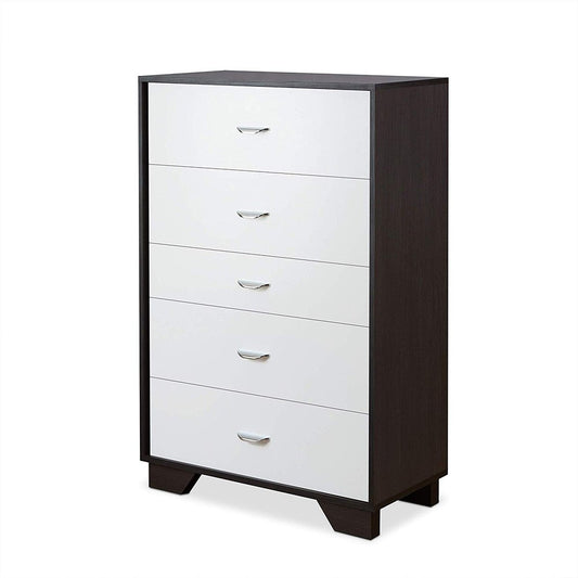 32" White And Espresso Wood Five Drawer Dresser