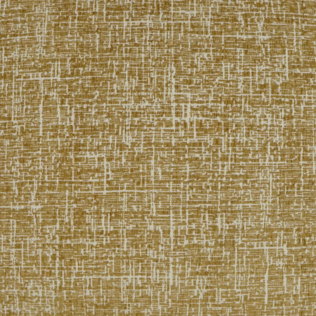 Gold-tan fabric with white irregular crosshatch weave; linen-like texture for upholstery or drapery.
