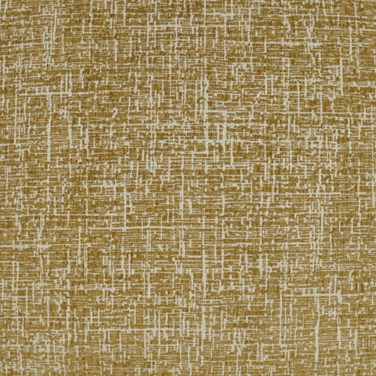 Gold-tan fabric with white irregular crosshatch weave; linen-like texture for upholstery or drapery.