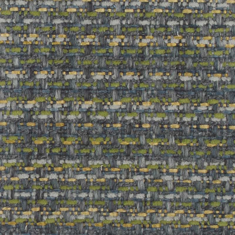 Gray woven tweed fabric with yellow-green flecks; textured upholstery textile.