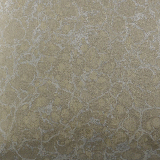 Beige-gold textured fabric with irregular damask/vein pattern and subtle metallic sheen for upholstery.