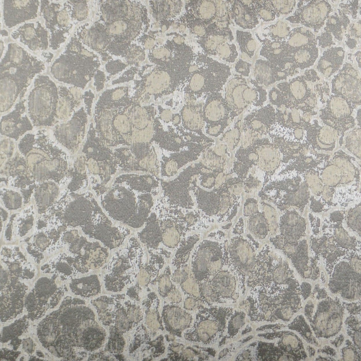 Grey & beige fabric texture featuring irregular circular cell patterns & white vein-like lines.